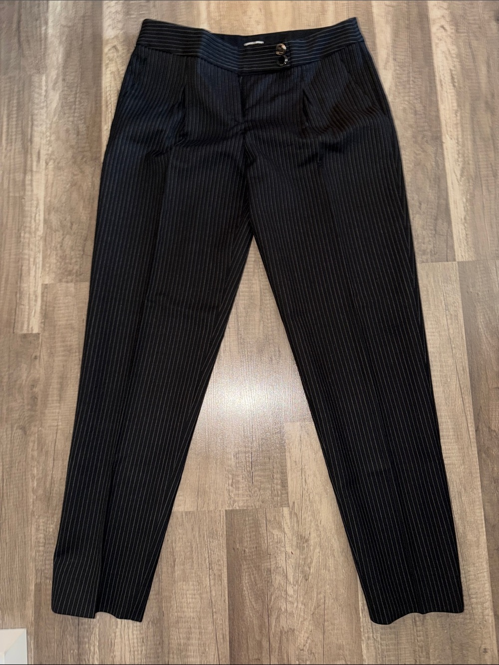 Giorgio Armani Women’s High-Rise Black Pinstripe 95% Wool Dress Pants- EU40/US 4